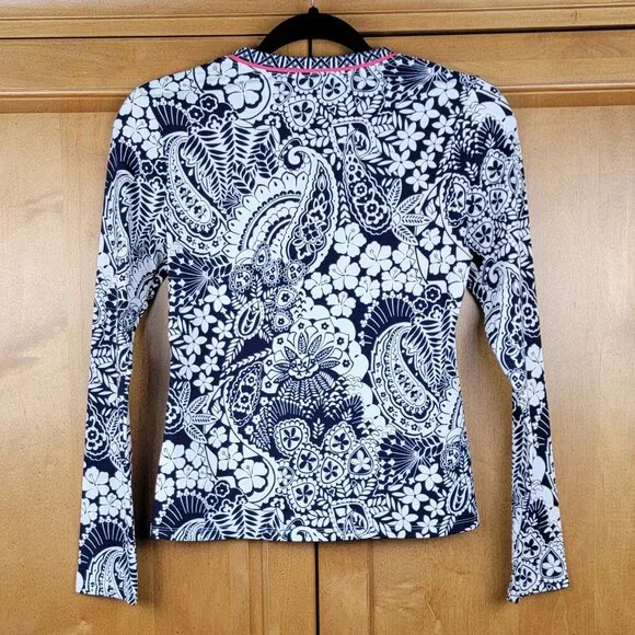 Tommy Bahama Paisley Paradise Navy & White Half Zip Rash Guard Swim Shirt - XS - Picture 4 of 10